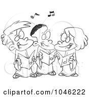 Royalty Free RF Clip Art Illustration Of A Cartoon Black And White Outline Design Of Singing Kids In A Choir