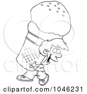 Royalty Free RF Clip Art Illustration Of A Cartoon Black And White Outline Design Of A Boy Carrying A Huge Ice Cream Cone