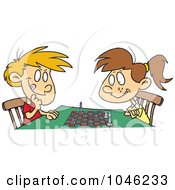Poster, Art Print Of Cartoon Boy And Girl Playing Chess