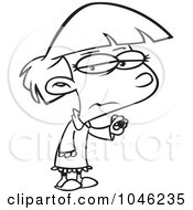 Royalty Free RF Clip Art Illustration Of A Cartoon Black And White Outline Design Of A Girl Holding Coal by toonaday