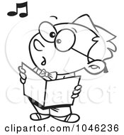 Poster, Art Print Of Cartoon Black And White Outline Design Of A Boy Singing In Choir