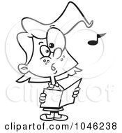 Royalty Free RF Clip Art Illustration Of A Cartoon Black And White Outline Design Of A Chorus Girl Singing by toonaday