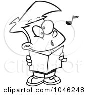 Royalty Free RF Clip Art Illustration Of A Cartoon Black And White Outline Design Of A Choir Boy Singing