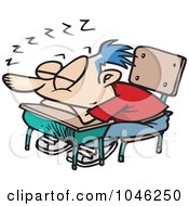 Poster, Art Print Of Cartoon School Boy Sleeping On His Desk