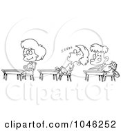 Poster, Art Print Of Cartoon Black And White Outline Design Of A Boy Napping In Class