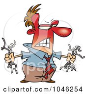 Royalty Free RF Clip Art Illustration Of A Cartoon Mad Businessman Holding Torn Computer Cables