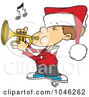 Royalty Free RF Clip Art Illustration Of A Cartoon Boy Playing Christmas Music On A Trumpet