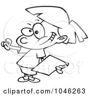 Royalty Free RF Clip Art Illustration Of A Cartoon Black And White Outline Design Of A Girl Choosing
