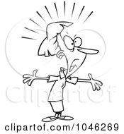 Cartoon Black And White Outline Design Of A Complaining Businesswoman