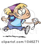 Poster, Art Print Of Cartoon Hiker Girl Running With A Compass