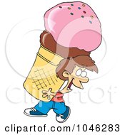 Royalty Free RF Clip Art Illustration Of A Cartoon Boy Carrying A Huge Ice Cream Cone by toonaday