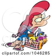 Poster, Art Print Of Cartoon College Girl Carrying A Basket Of Items