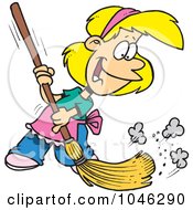 Poster, Art Print Of Cartoon Girl Sweeping