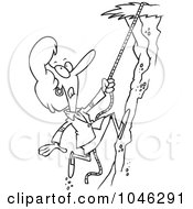 Royalty Free RF Clip Art Illustration Of A Cartoon Black And White Outline Design Of A Businesswoman Climbing A Hillside by toonaday