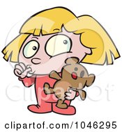 Poster, Art Print Of Cartoon Girl Sucking Her Thumb And Holding A Teddy Bear