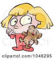 Cartoon Girl Sucking Her Thumb And Holding A Teddy Bear