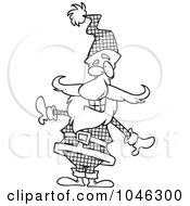 Royalty Free RF Clip Art Illustration Of A Cartoon Black And White Outline Design Of Santa In A Plaid Suit