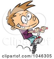 Cartoon Boy Using A Pogo Stick
