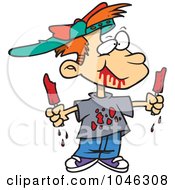 Royalty Free RF Clip Art Illustration Of A Cartoon Messy Boy Eating Popsicles by toonaday