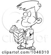 Poster, Art Print Of Cartoon Black And White Outline Design Of A Boy Eating Popcorn