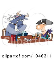 Cartoon Cowboy And Bull Playing Poker