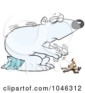 Poster, Art Print Of Cartoon Cold Polar Bear By A Fire