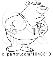 Poster, Art Print Of Cartoon Black And White Outline Design Of A Basketball Bear