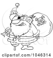 Poster, Art Print Of Cartoon Black And White Outline Design Of A Santa Pirate