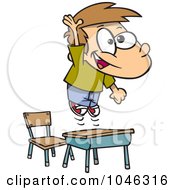 Poster, Art Print Of Cartoon School Boy Jumping Over His Desk