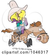 Royalty Free RF Clip Art Illustration Of A Cartoon Cowgirl Riding A Pony