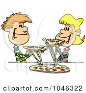 Royalty Free RF Clip Art Illustration Of A Cartoon Couple Of Kids Sharing Pizza by toonaday