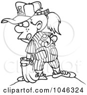 Royalty Free RF Clip Art Illustration Of A Cartoon Black And White Outline Design Of A Baseball Girl Pitching