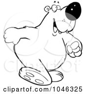 Poster, Art Print Of Cartoon Black And White Outline Design Of A Polar Bear Walking Upright