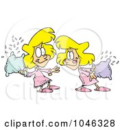 Royalty Free RF Clip Art Illustration Of Cartoon Girls Having A Pillow Fight by toonaday