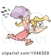 Royalty Free RF Clip Art Illustration Of A Cartoon Girl Starting A Pillow Fight