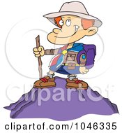 Poster, Art Print Of Cartoon Boy On Top Of A Mountain