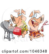 Poster, Art Print Of Royalty-Free Rf Clip Art Illustration Of Cartoon Happy Pigs At A Bbq