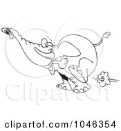 Royalty Free RF Clip Art Illustration Of A Cartoon Black And White Outline Design Of An Elephant Fetching A Bone