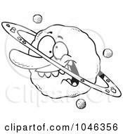 Royalty Free RF Clip Art Illustration Of A Cartoon Black And White Outline Design Of A Goofy Planet by toonaday