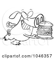 Poster, Art Print Of Cartoon Black And White Outline Design Of A Pig Carrying A Big Burger