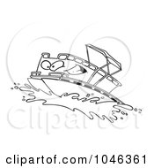 Poster, Art Print Of Cartoon Black And White Outline Design Of A Pontoon Boat Character