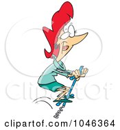 Cartoon Businesswoman Jumping On A Pogo Stick