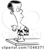 Cartoon Black And White Outline Design Of A Black Boy On A Diving Board