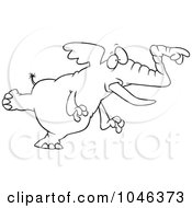 Royalty Free RF Clip Art Illustration Of A Cartoon Black And White Outline Design Of A Pointing Elephant