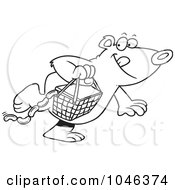 Poster, Art Print Of Cartoon Black And White Outline Design Of A Bear Stealing A Picnic Basket