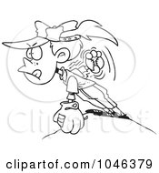 Royalty Free RF Clip Art Illustration Of A Cartoon Black And White Outline Design Of A Girl Pitching A Baseball