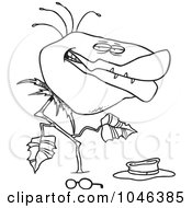 Cartoon Black And White Outline Design Of A Carnivorous Plant