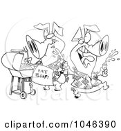 Poster, Art Print Of Cartoon Black And White Outline Design Of Happy Pigs At A Bbq