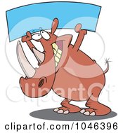 Royalty Free RF Clip Art Illustration Of A Cartoon Rhino Holding Up A Blank Banner by toonaday