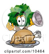 Poster, Art Print Of Tree Mascot Cartoon Character Serving A Thanksgiving Turkey On A Platter